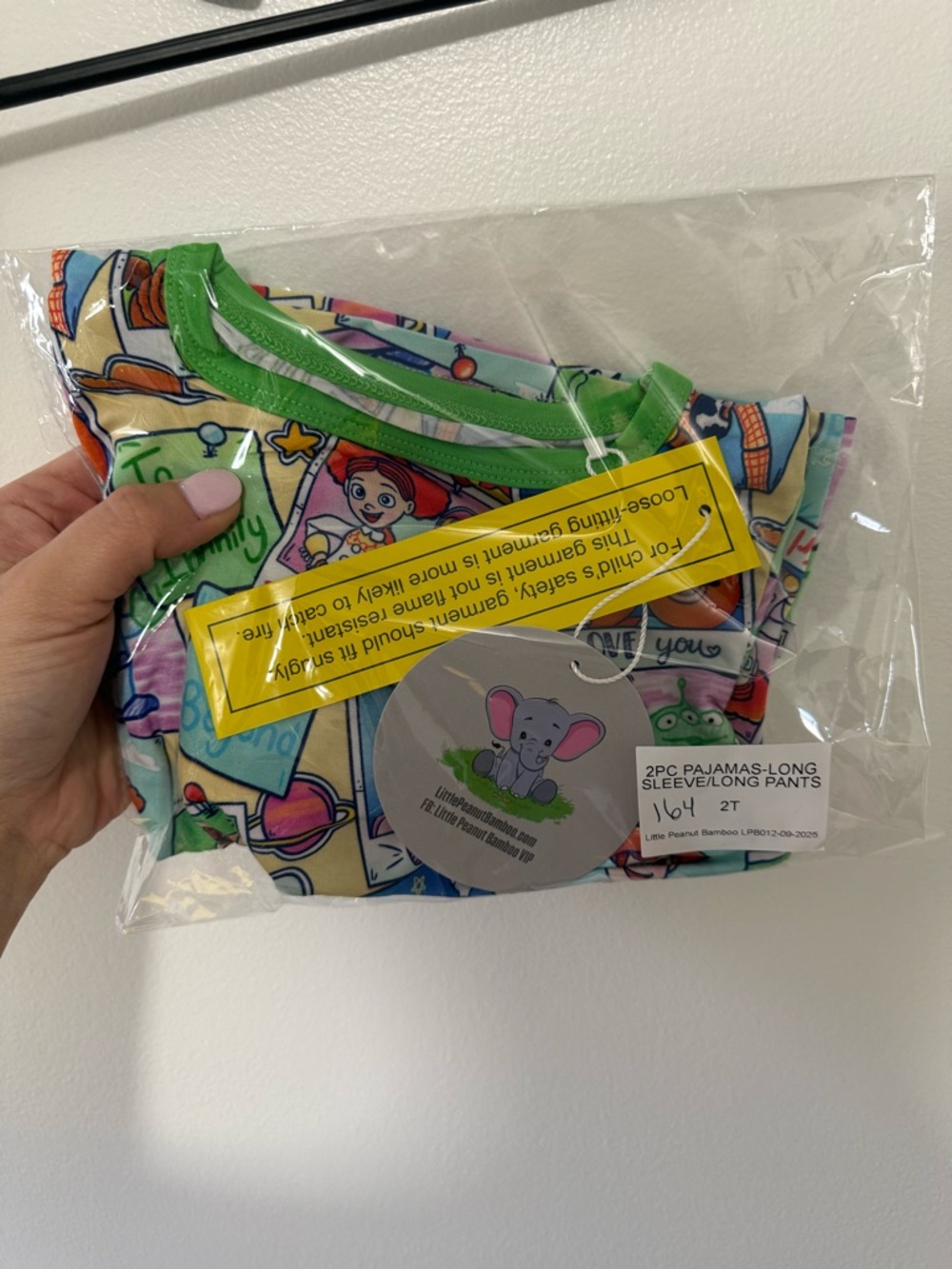 Green-Trim Toy Story Girls 2PC Bamboo Pajama Set – Long Sleeve & Pants- NIB